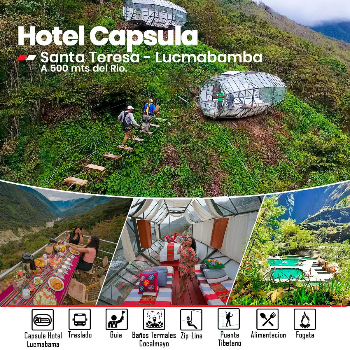 Hotel Capsula en Santa Teresa - Lucmabamba y baños termales wa.me/51964265060